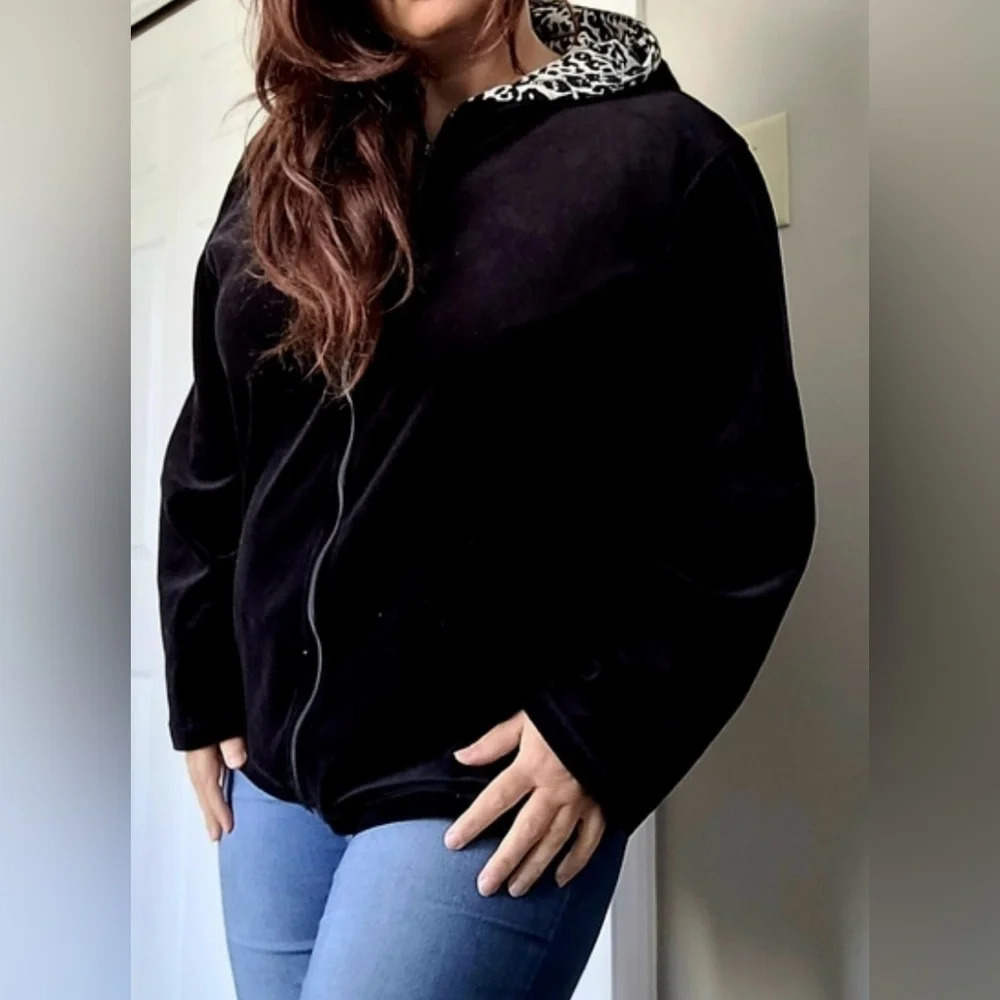 GLORIA VANDERBILT SPORT velour zip up drawstring hoodie long sleeve NEW size 2X